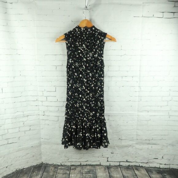 LULU'S BOUQUETS FOR YOU BLACK FLORAL SLEEVELESS HIGH NECK SMOCKED MINI DRESS - Picture 10 of 10